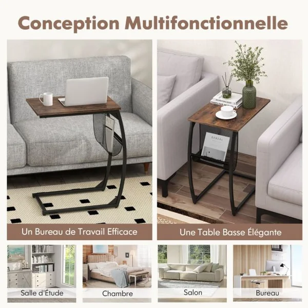 Table d'Appoint Bout de Canapé de Style Industriel Moderne Cadre en Métal 52 x 35 x 63 CM pour Salon Chambre Balcon