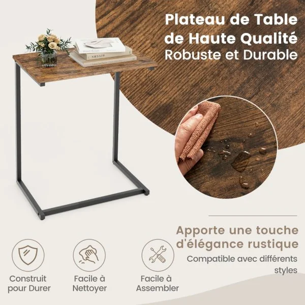 Table d'Appoint Bout de Canapé de Style Industriel Moderne Cadre en Métal 55 x 36 x 67 CM pour Salon Chambre Balcon