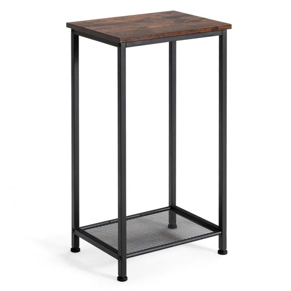 Table d'appoint Bout de Canapé Industriel avec Étagère en Treillis Pied Ajustable 40 x 30 x 73 CM