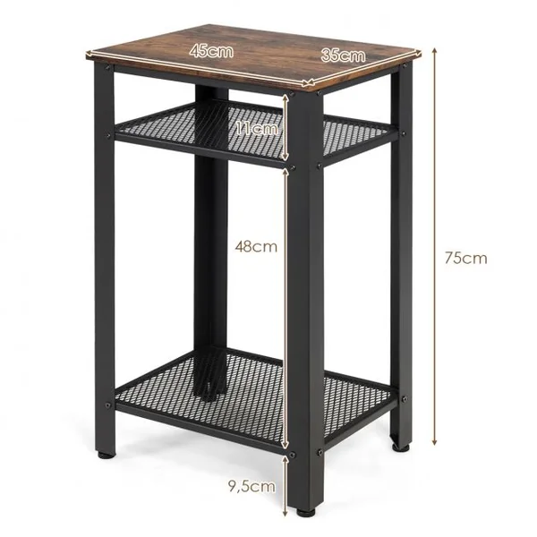 Table d'appoint Bout de Canapé Industriel avec Étagère en Treillis Pied Ajustable 45 x 35 x 75 CM