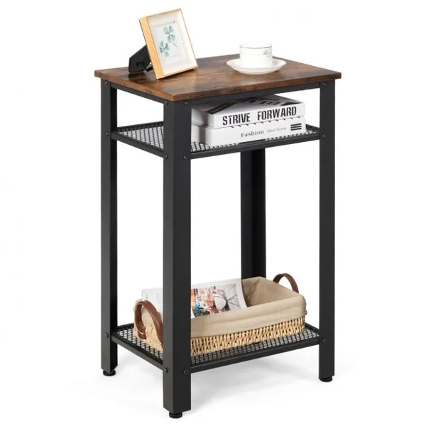 Table d'appoint Bout de Canapé Industriel avec Étagère en Treillis Pied Ajustable 45 x 35 x 75 CM