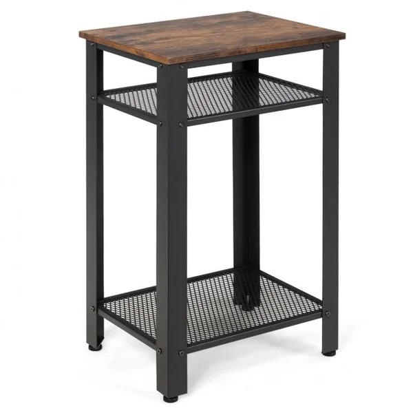 Table d'appoint Bout de Canapé Industriel avec Étagère en Treillis Pied Ajustable 45 x 35 x 75 CM