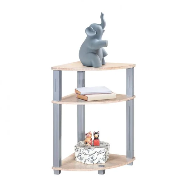 Table d'Appoint d’Angle pour Salon Chambre Etagère de Rangement à 3 Niveaux pour Coin en MDF, 35x35x56,85cm, Naturel