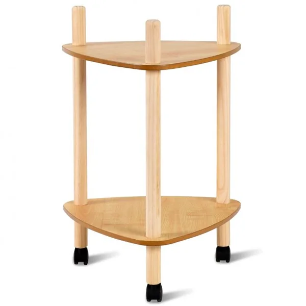 Table d'Appoint en MDF Table Basse roulante Table à café 2 niveaux pour rangement, Design Scandinave, 44x44x68cm, naturel
