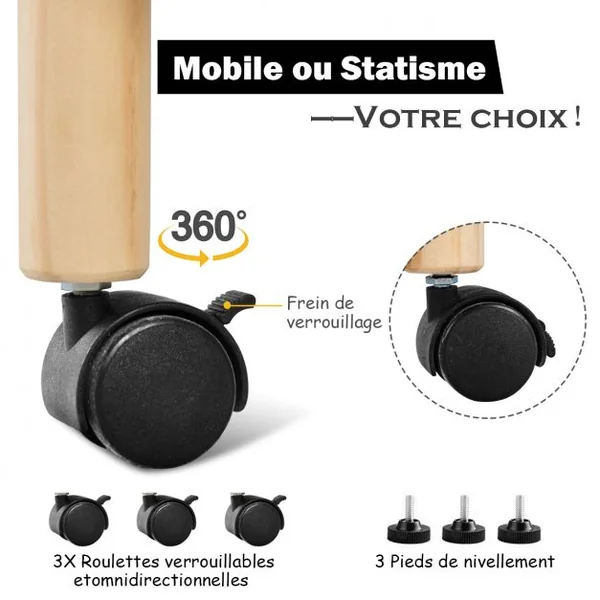 Table d'Appoint en MDF Table Basse roulante Table à café 2 niveaux pour rangement, Design Scandinave, 44x44x68cm, naturel