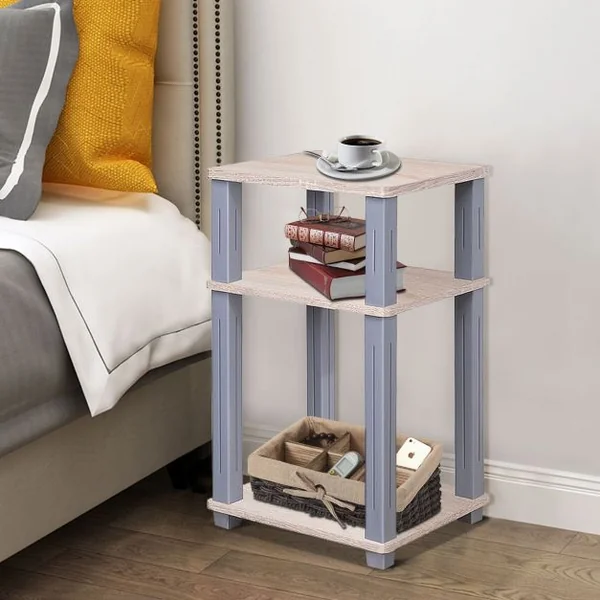 Table d'Appoint Etagère d’Angle 3 Niveaux Table de Nuit Etagère Bibliothèque de Rangement en MDF, 34x29,5x56,85cm, Naturel