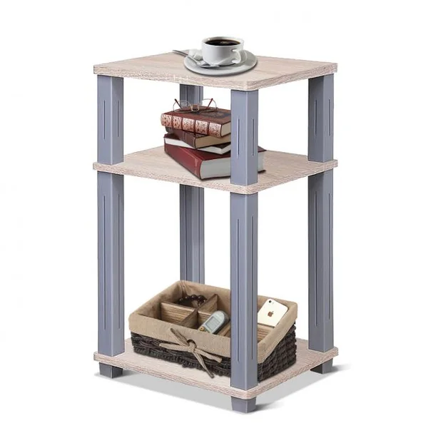 Table d'Appoint Etagère d’Angle 3 Niveaux Table de Nuit Etagère Bibliothèque de Rangement en MDF, 34x29,5x56,85cm, Naturel