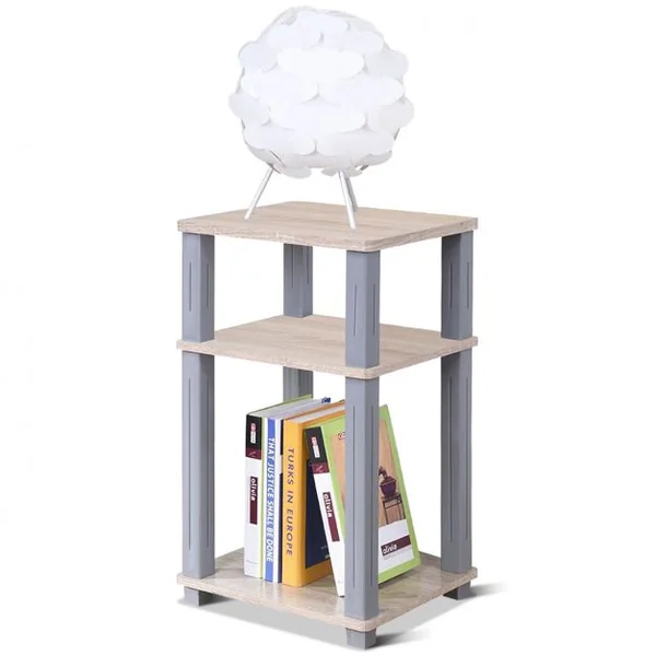 Table d'Appoint Etagère d’Angle 3 Niveaux Table de Nuit Etagère Bibliothèque de Rangement en MDF, 34x29,5x56,85cm, Naturel