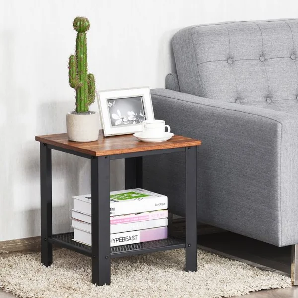 Table d'Appoint Industrielle Table de Chevet à 2 Couches 40 x 40 x 45,5CM Gris