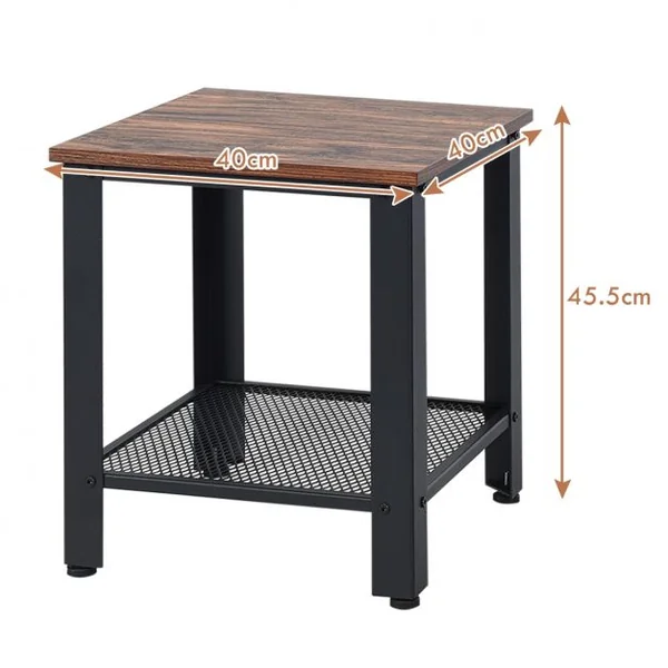 Table d'Appoint Industrielle Table de Chevet à 2 Couches 40 x 40 x 45,5CM Gris