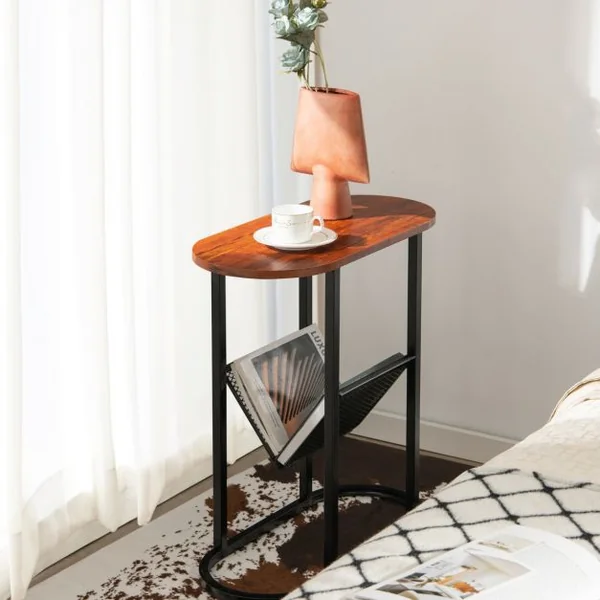 Table d'Appoint Industrielle Étagère en Maille Cadre en Acier Robuste pour Salon Chambre à Coucher Marron Rustique
