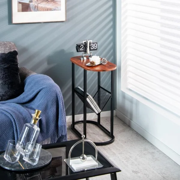 Table d'Appoint Industrielle Étagère en Maille Cadre en Acier Robuste pour Salon Chambre à Coucher Marron Rustique