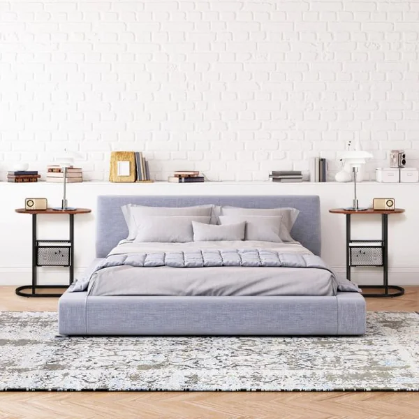 Table d'Appoint Industrielle Étagère en Maille Cadre en Acier Robuste pour Salon Chambre à Coucher Marron Rustique