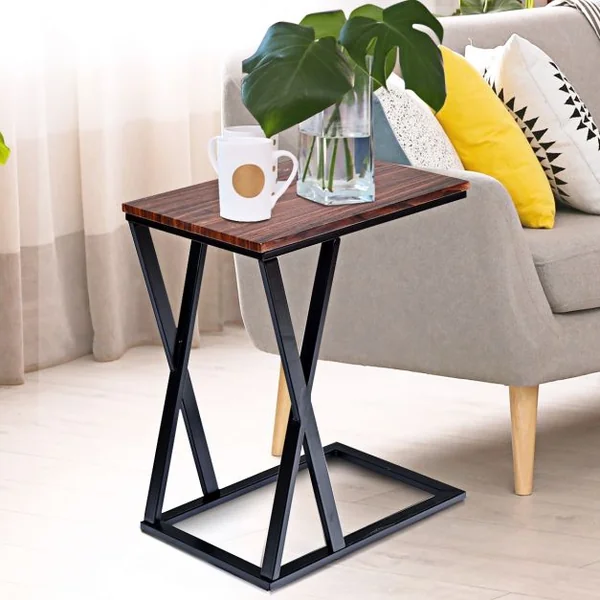 Table d’Appoint Moderne Table de Chevet avec Pieds en Forme de Croix en MDF et Fer, 50 x 30 x 60,5cm, Noir et Marron