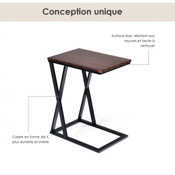 Table d’Appoint Moderne Table de Chevet avec Pieds en Forme de Croix en MDF et Fer, 50 x 30 x 60,5cm, Noir et Marron