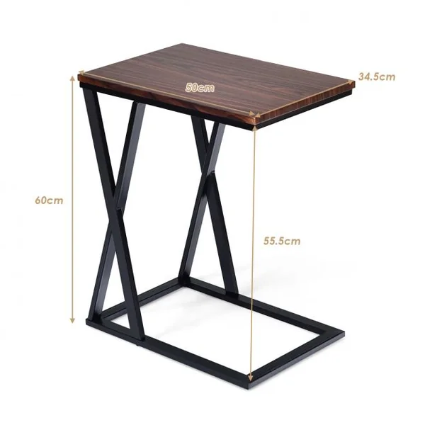Table d’Appoint Moderne Table de Chevet avec Pieds en Forme de Croix en MDF et Fer, 50 x 30 x 60,5cm, Noir et Marron