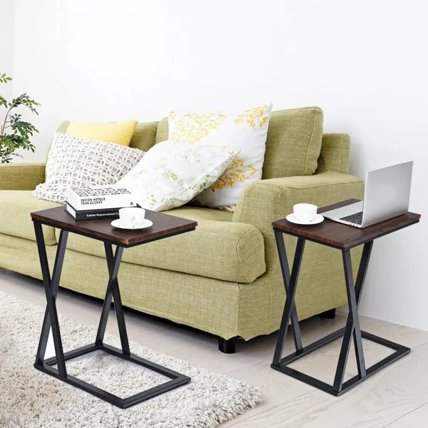 Table d’Appoint Moderne Table de Chevet avec Pieds en Forme de Croix en MDF et Fer, 50 x 30 x 60,5cm, Noir et Marron