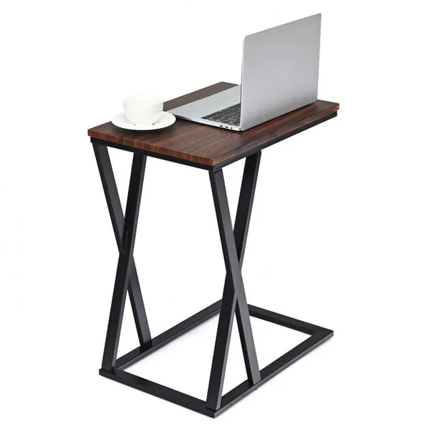 Table d’Appoint Moderne Table de Chevet avec Pieds en Forme de Croix en MDF et Fer, 50 x 30 x 60,5cm, Noir et Marron
