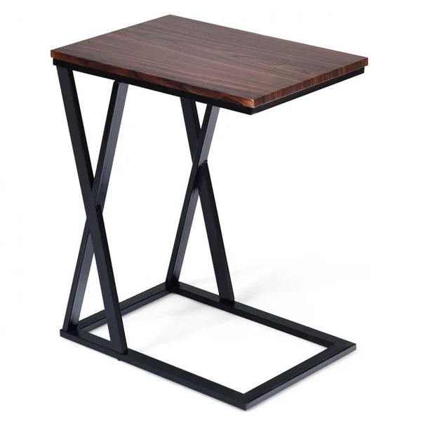 Table d’Appoint Moderne Table de Chevet avec Pieds en Forme de Croix en MDF et Fer, 50 x 30 x 60,5cm, Noir et Marron