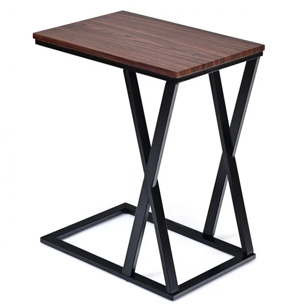 Table d’Appoint Moderne Table de Chevet avec Pieds en Forme de Croix en MDF et Fer, 50 x 30 x 60,5cm, Noir et Marron