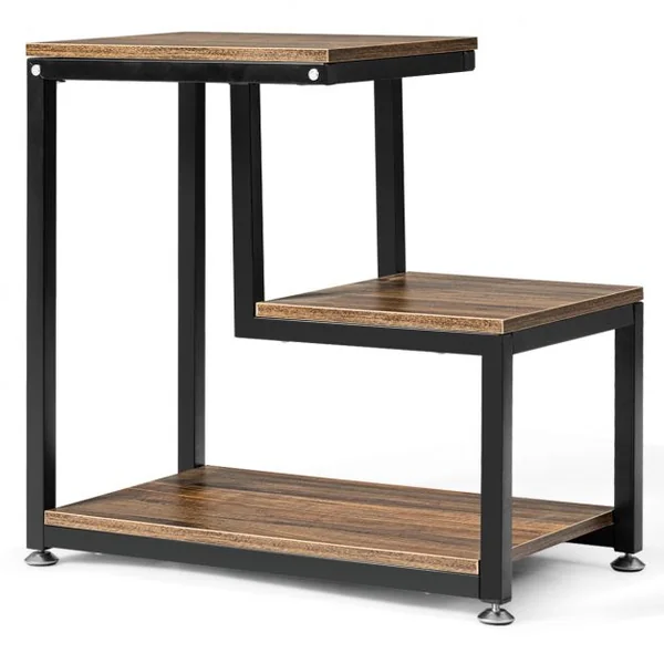 Table d’Appoint Moderne à 3 Niveaux en Bois et Métal Capacité 20 kg sur Chaque Niveau, 60x35x60cm, Marron Foncé