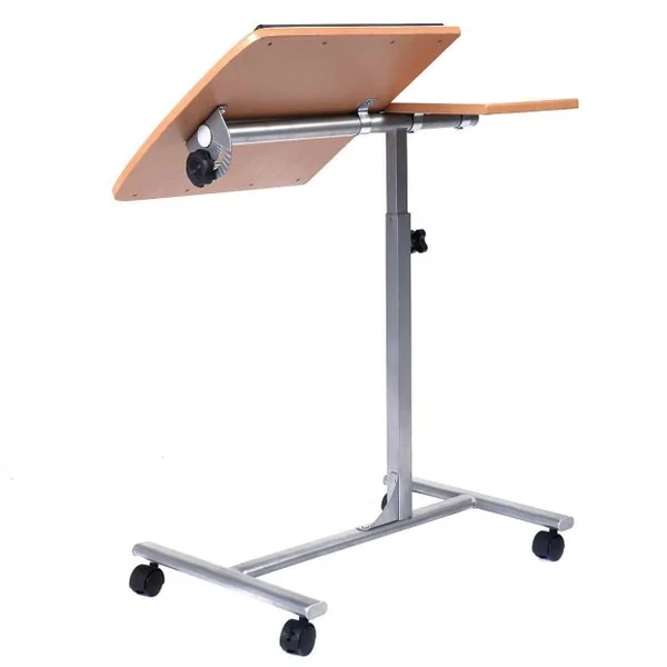 Table d’appoint pliable avec tablette d’ordinateur modulable Hauteur réglable 4 Roulettes, 64x45x71-93 cm, Noyer