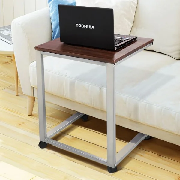 Table d’Appoint Roulante Table de lit à Roulettes Petit Bureau Informatique Mobile, en MDF et Fer, 50x40x64cm, Noyer