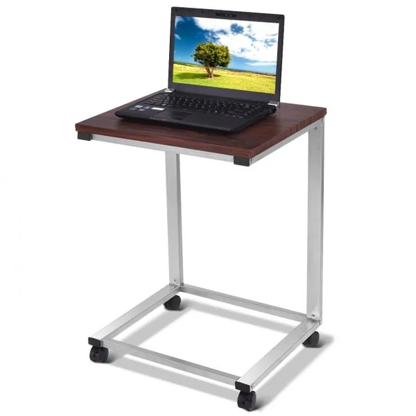 Table d’Appoint Roulante Table de lit à Roulettes Petit Bureau Informatique Mobile, en MDF et Fer, 50x40x64cm, Noyer