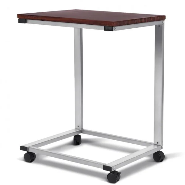 Table d’Appoint Roulante Table de lit à Roulettes Petit Bureau Informatique Mobile, en MDF et Fer, 50x40x64cm, Noyer