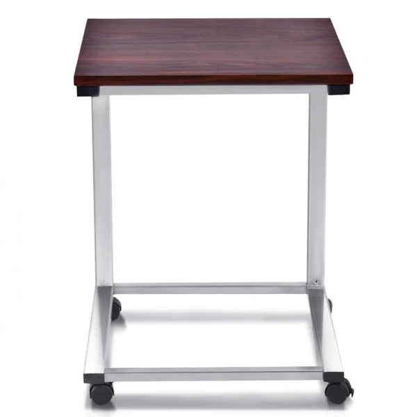 Table d’Appoint Roulante Table de lit à Roulettes Petit Bureau Informatique Mobile, en MDF et Fer, 50x40x64cm, Noyer