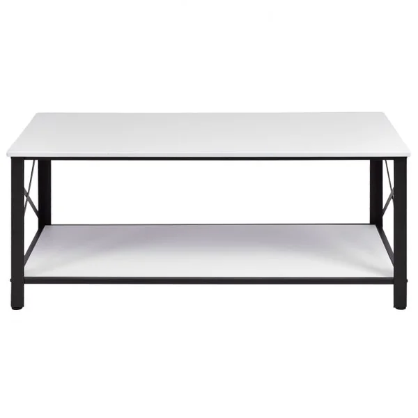 Table d'appoint Table basse Industrielle Table basse en métal et bois massif, 120x60x50 cm, Blanc