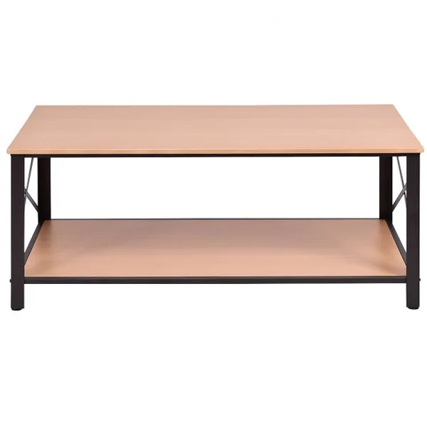 Table d'appoint Table basse Industrielle Table basse en métal et bois massif, 120x60x50 cm, Naturel