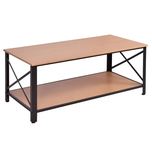 Table d'appoint Table basse Industrielle Table basse en métal et bois massif, 120x60x50 cm, Naturel