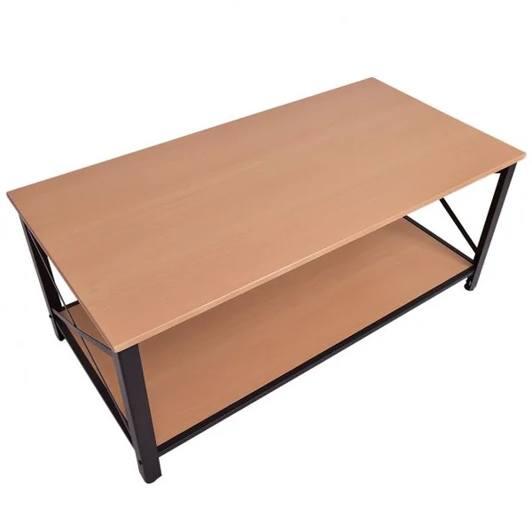 Table d'appoint Table basse Industrielle Table basse en métal et bois massif, 120x60x50 cm, Naturel