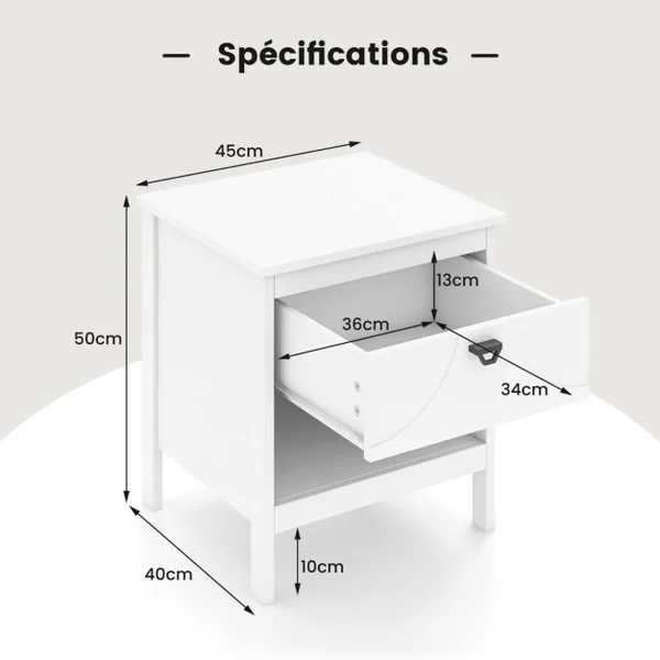 Table d’Appoint à 2 Niveaux avec Tiroir Table d’Appoint en Bois avec Etagère de Rangement Ouverte Table de Chevet à 2 Niveaux Blanc