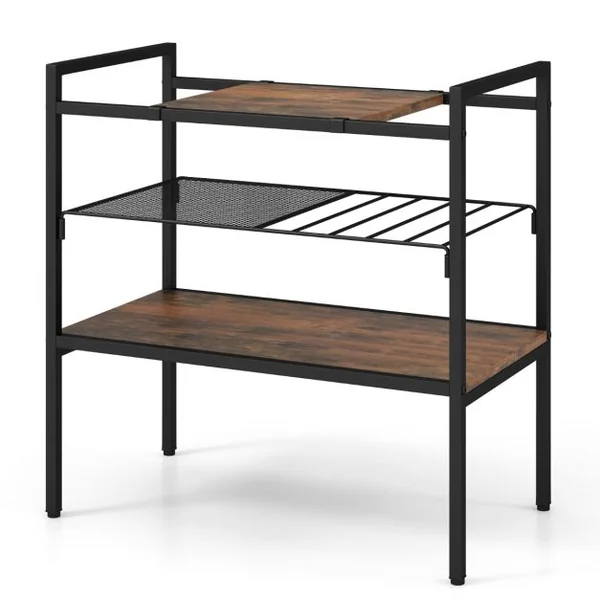 Table d'Appoint à 3 Niveaux Bout de Canapé Style Industriel Cadre en Méta Étagère en Maille 60 x 33,5 x 61 CM Brun rustique