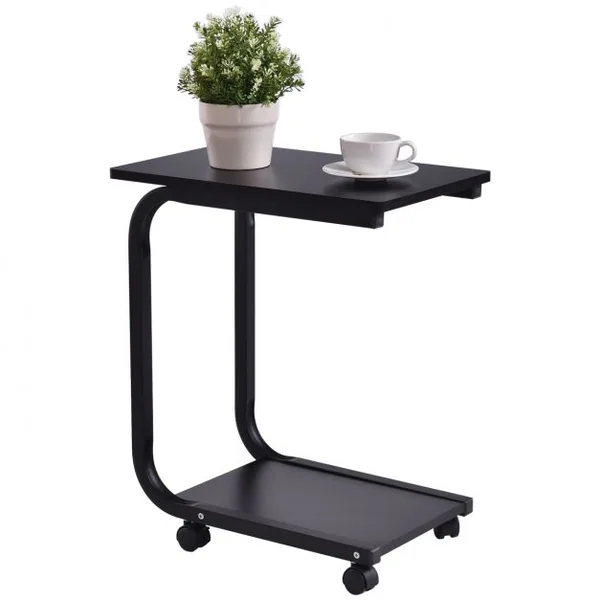 Table d'Appoint à Roulettes à 360° Table d’Extrémité à 2 Niveaux Capacité 20 kg pour Chaque Tablette, 50x30x59cm, Noir