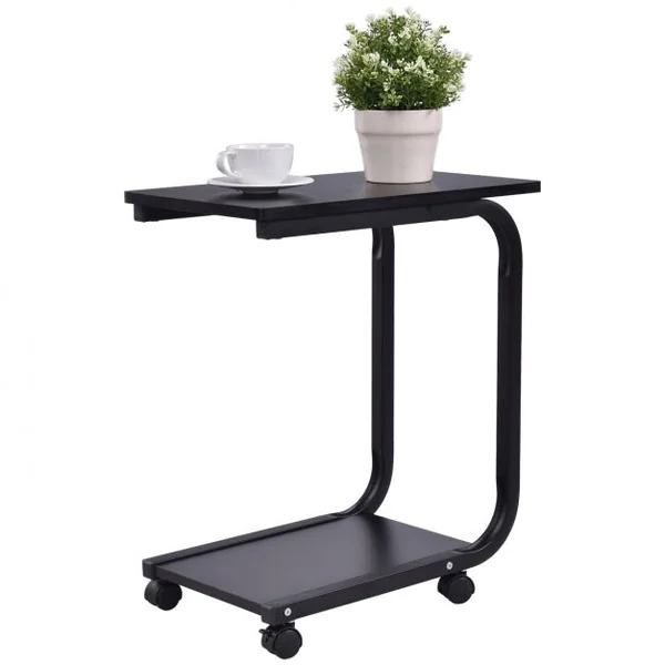 Table d'Appoint à Roulettes à 360° Table d’Extrémité à 2 Niveaux Capacité 20 kg pour Chaque Tablette, 50x30x59cm, Noir