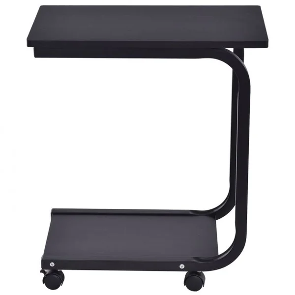 Table d'Appoint à Roulettes à 360° Table d’Extrémité à 2 Niveaux Capacité 20 kg pour Chaque Tablette, 50x30x59cm, Noir