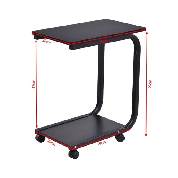Table d'Appoint à Roulettes à 360° Table d’Extrémité à 2 Niveaux Capacité 20 kg pour Chaque Tablette, 50x30x59cm, Noir