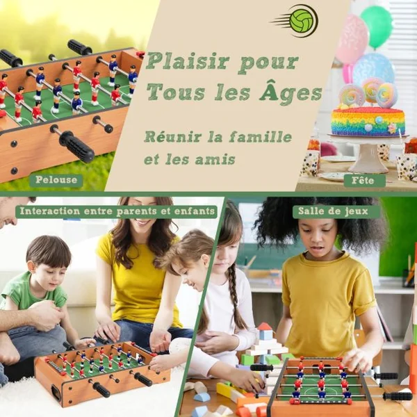 Table de Baby-foot avec 12 Figurines 2 Panneaux de Score 2 Balles Inclus pour Adulte Enfants 51 x 31x 10 CM