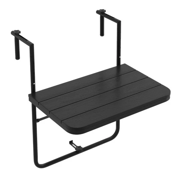 Table de Balcon Suspendue en HIPS et Métal Pliable avec Hauteur Réglable à 3 Niveaux Revêtement Antirouille Charge 30KG Noir/Marron
