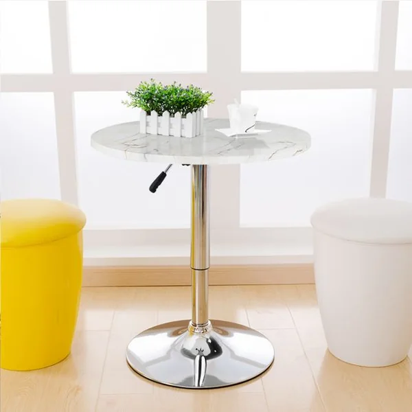 Table de Bar Haute Ronde 60 Cm Style Scandinave Motif Marbré Hauteur Réglable Capacité 120kg en Mdf+Fer 60x60x71-91cm