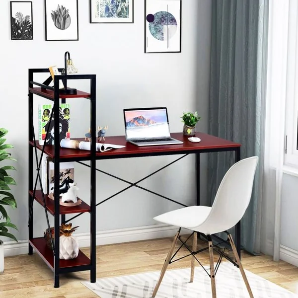 Table de Bureau avec Etagère Ajustable Capacité de Support 110kg 120,5 x 61 x 122cm Brun