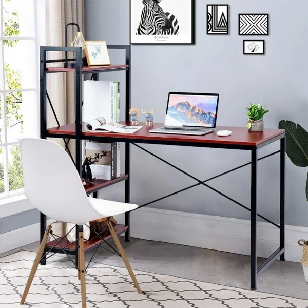 Table de Bureau avec Etagère Ajustable Capacité de Support 110kg 120,5 x 61 x 122cm Brun