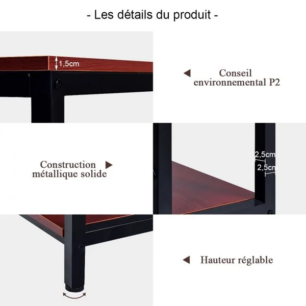 Table de Bureau avec Etagère Ajustable Capacité de Support 110kg 120,5 x 61 x 122cm Brun