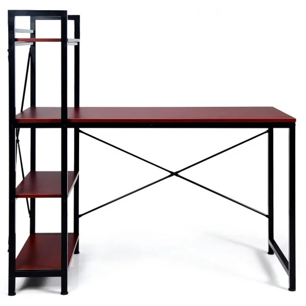 Table de Bureau avec Etagère Ajustable Capacité de Support 110kg 120,5 x 61 x 122cm Brun