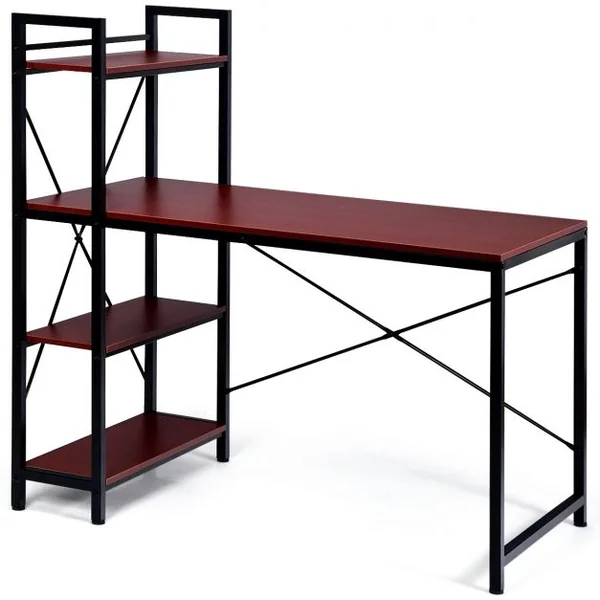 Table de Bureau avec Etagère Ajustable Capacité de Support 110kg 120,5 x 61 x 122cm Brun