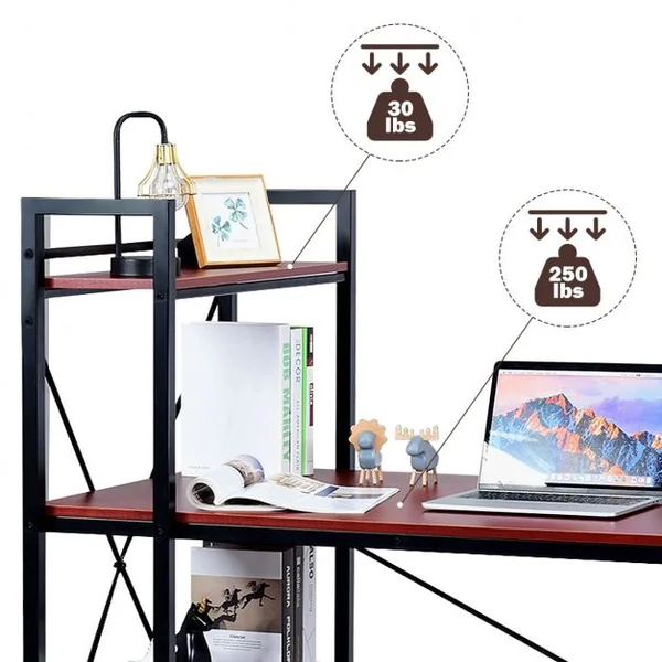 Table de Bureau avec Etagère Ajustable Capacité de Support 110kg 120,5 x 61 x 122cm Brun