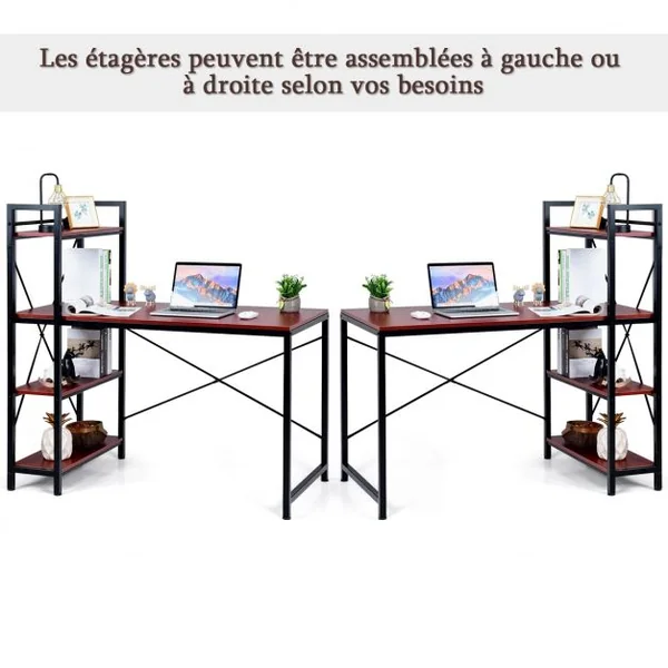 Table de Bureau avec Etagère Ajustable Capacité de Support 110kg 120,5 x 61 x 122cm Brun